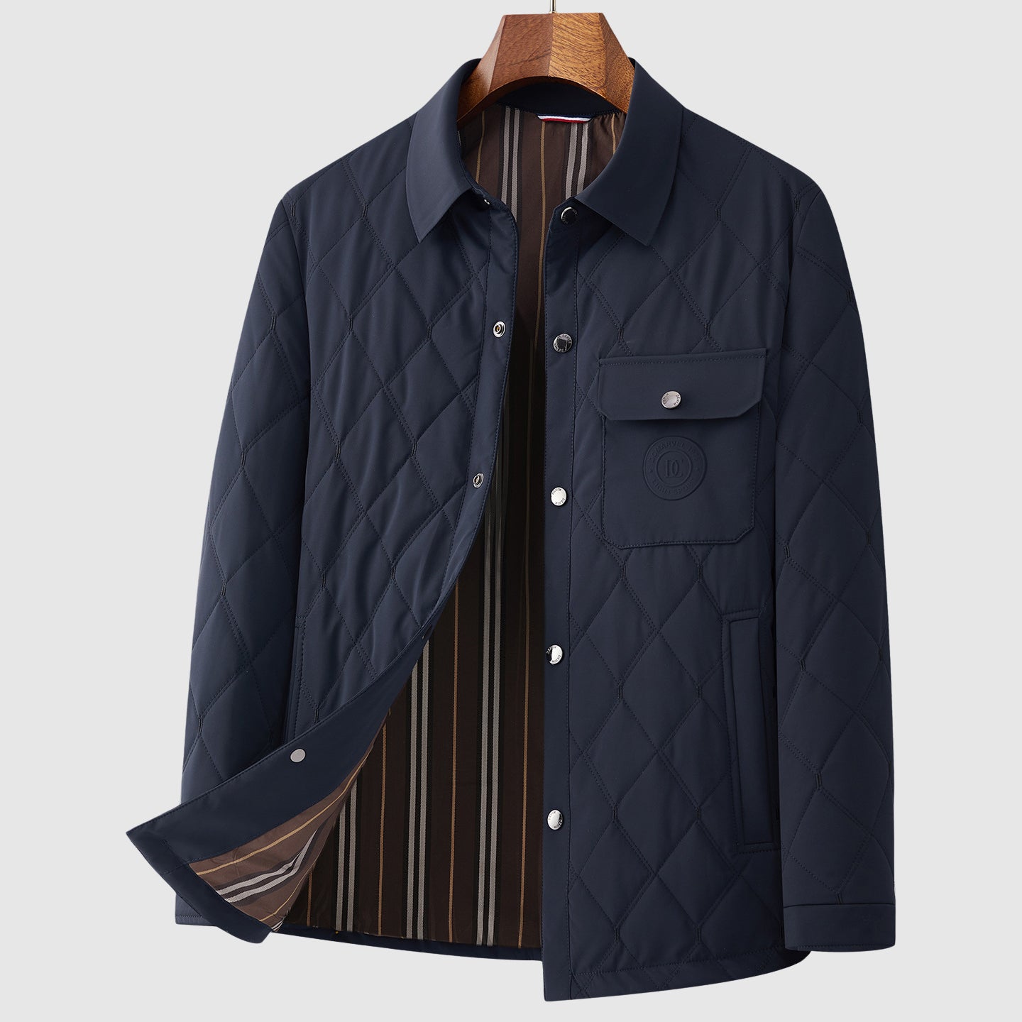 Nordisk Flair Mens Quilted Jacket Diamond Stitch Button Front Patch Pocket Hip Length