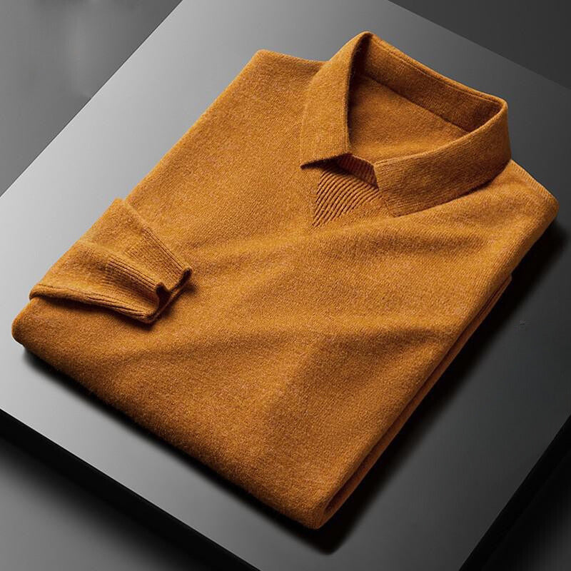 Mens Wool Cashmere Fine Knit Sweater Regular Fit With Classic Collar Nordic Flair And Rib Cuffs