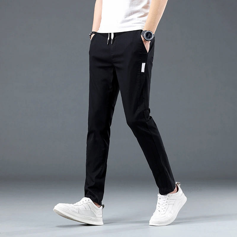 Lorenzo Vitali Stretch Flex Pants for Men Lightweight Slim Fit with Elastic Waist and Pockets