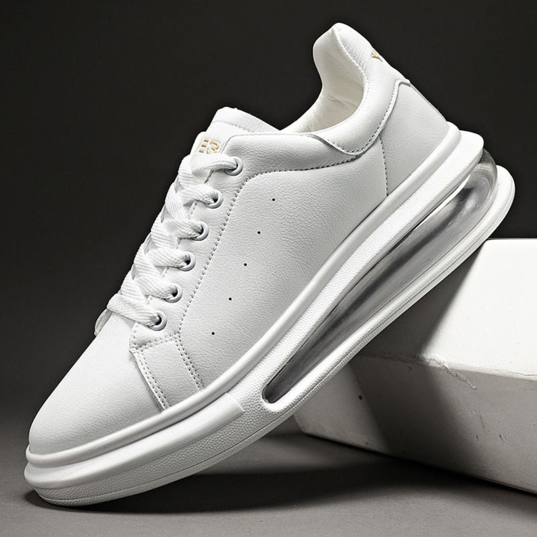 Lorenzo Aero Leather Sneakers For Men With Air Cushioned Platform White Minimalist Design