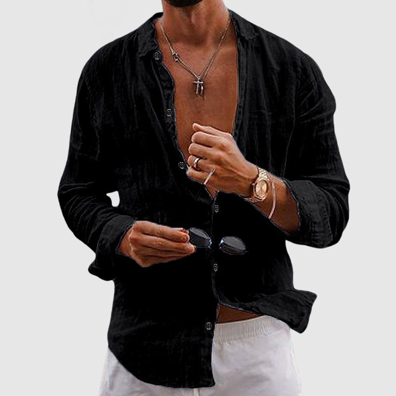 Kayden Lightweight Resort Shirt For Warm Weather Breezy Semi Sheer Long Sleeve Linen Button Down For Beach And Dinner