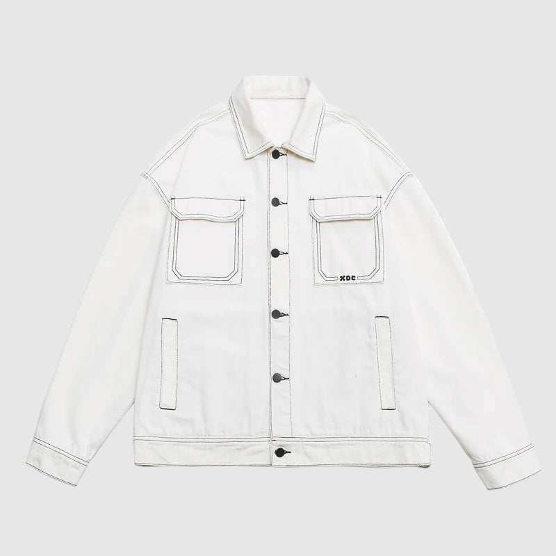 TrendAura Lorenzo Vitali Retro Baggy Denim Jacket - Modern Edge With Contrasting Stitching