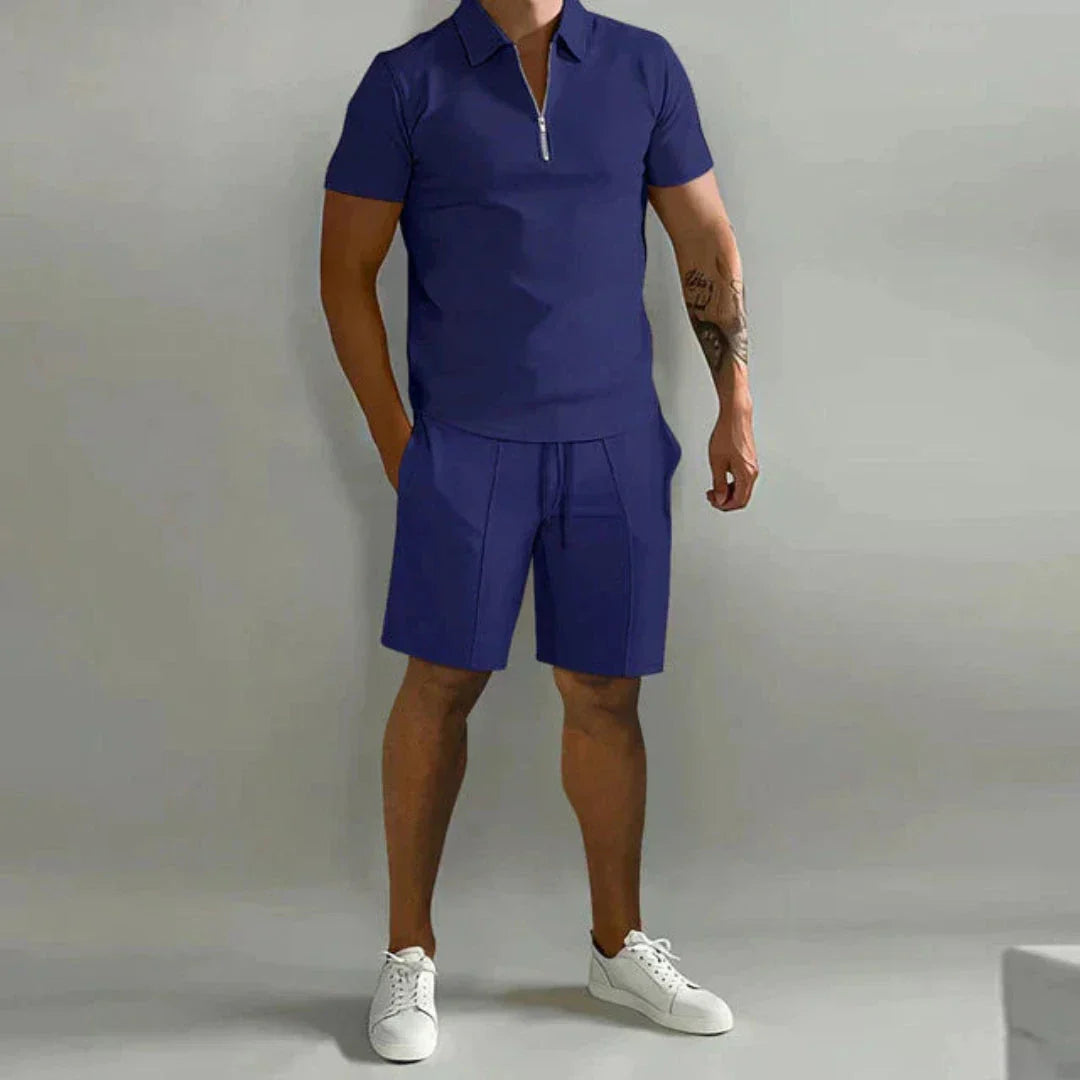 Luca Zip Polo And Short Set For Men Breathable Cotton Blend Polo With Zip Collar And Shorts