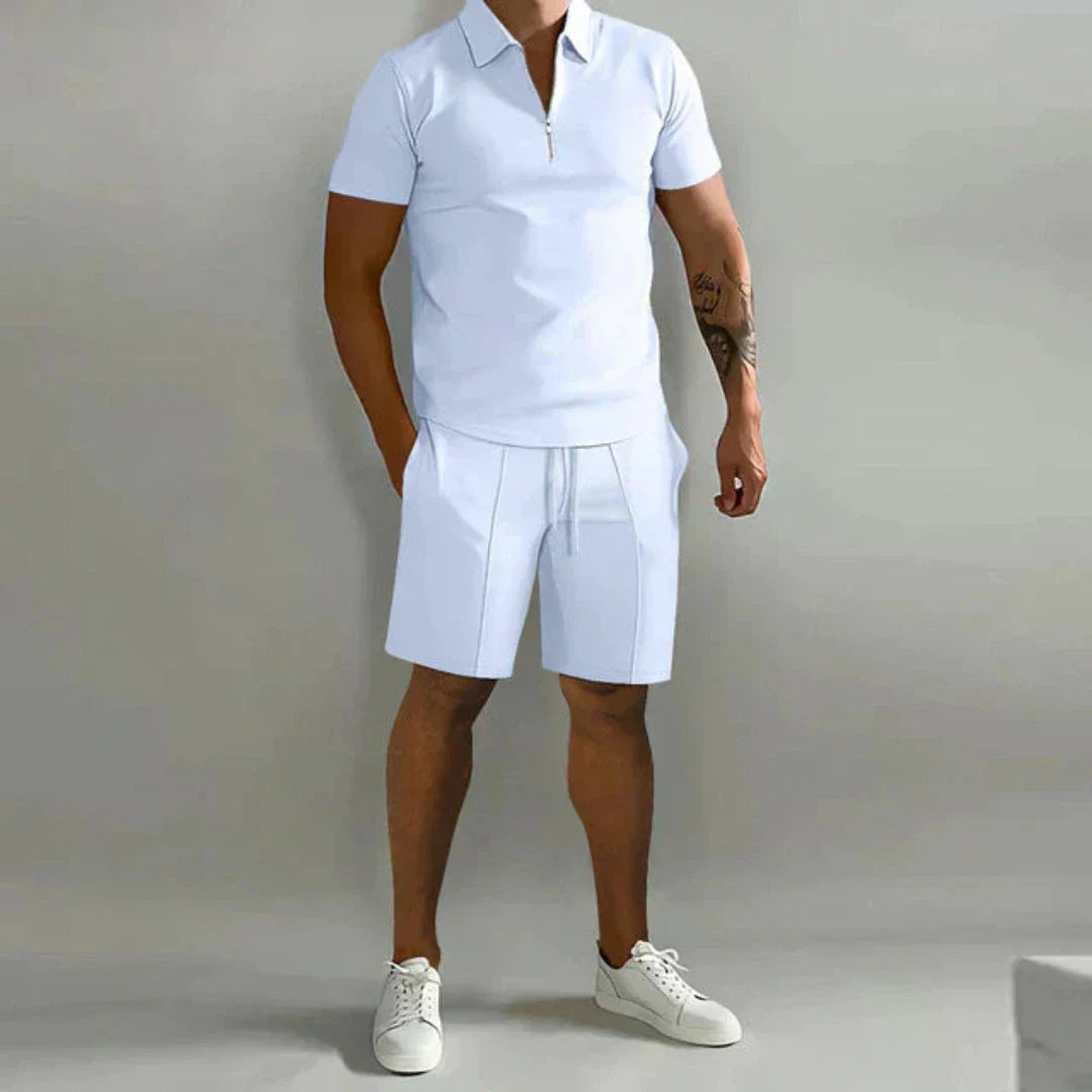Luca Zip Polo And Short Set For Men Breathable Cotton Blend Polo With Zip Collar And Shorts