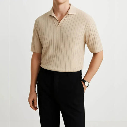 Lucien Ribbed Knit Polo Shirt For Men By Waylynn Breathable Polyester Viscose Blend Open Collar