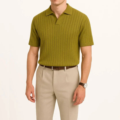 Lucien Ribbed Knit Polo Shirt For Men By Waylynn Breathable Polyester Viscose Blend Open Collar