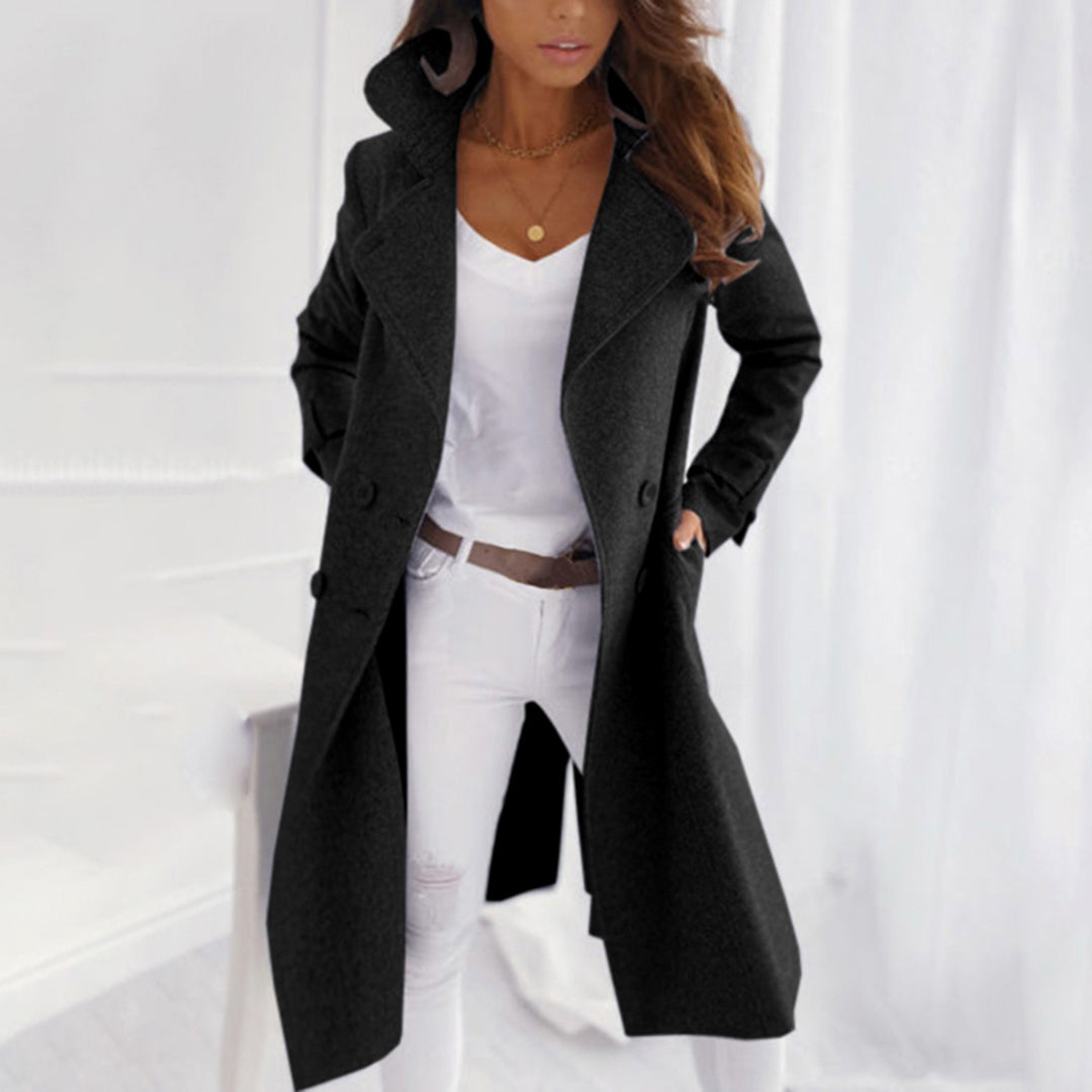 Women's Coat - Wool Blend - Long Tailored Fit - Double Breasted - Wide Lapels