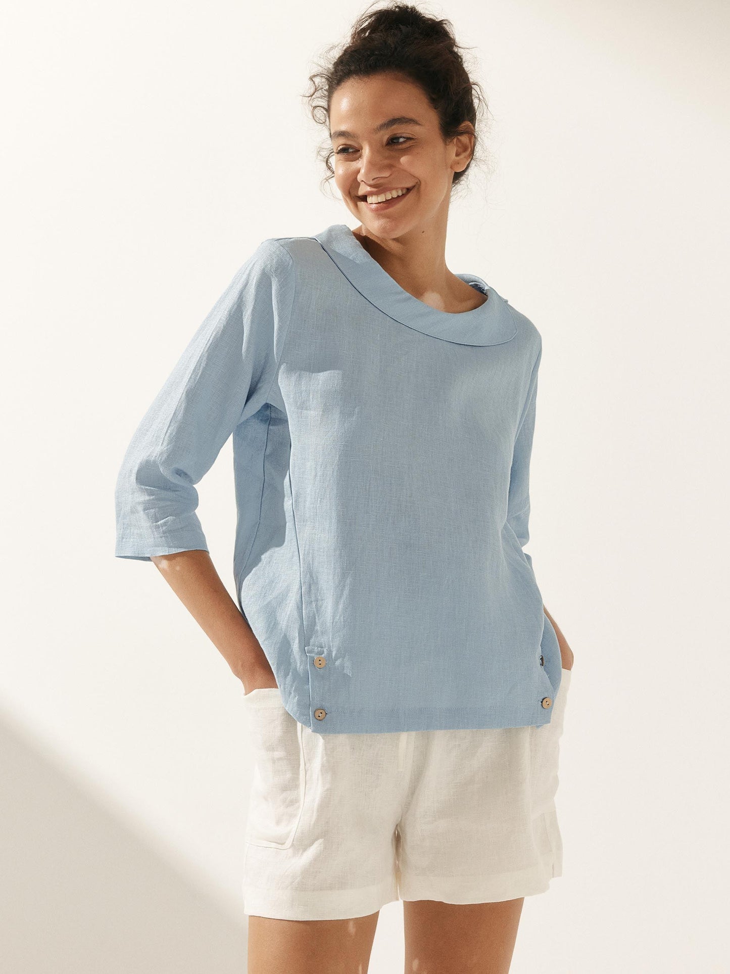 Airy Linen Summer Blouse with Soft Collar