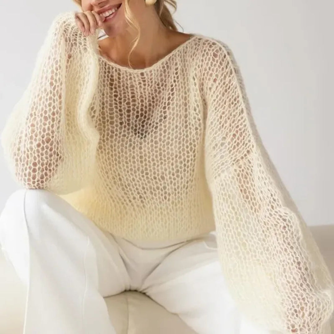 Airy mesh pullover with lantern sleeves made of mohair blend