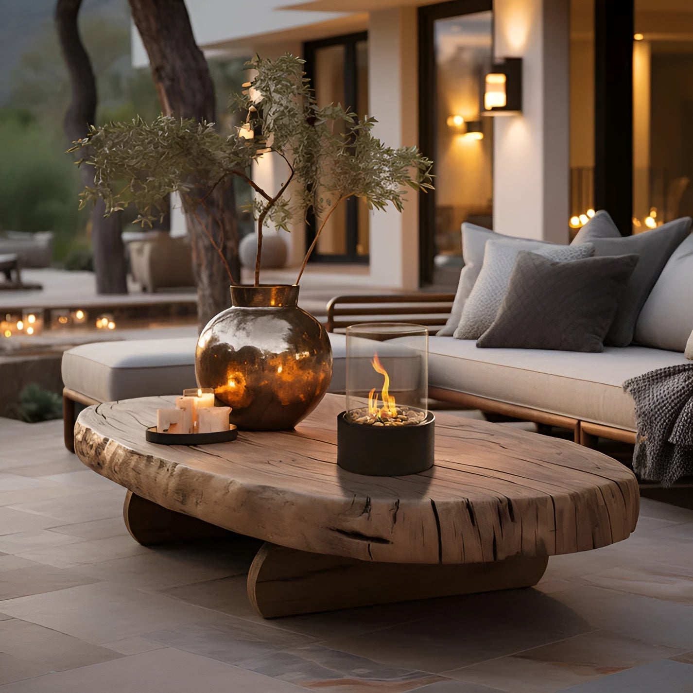 Lujolux | Elegant table fireplace with black metal base - TrendAura