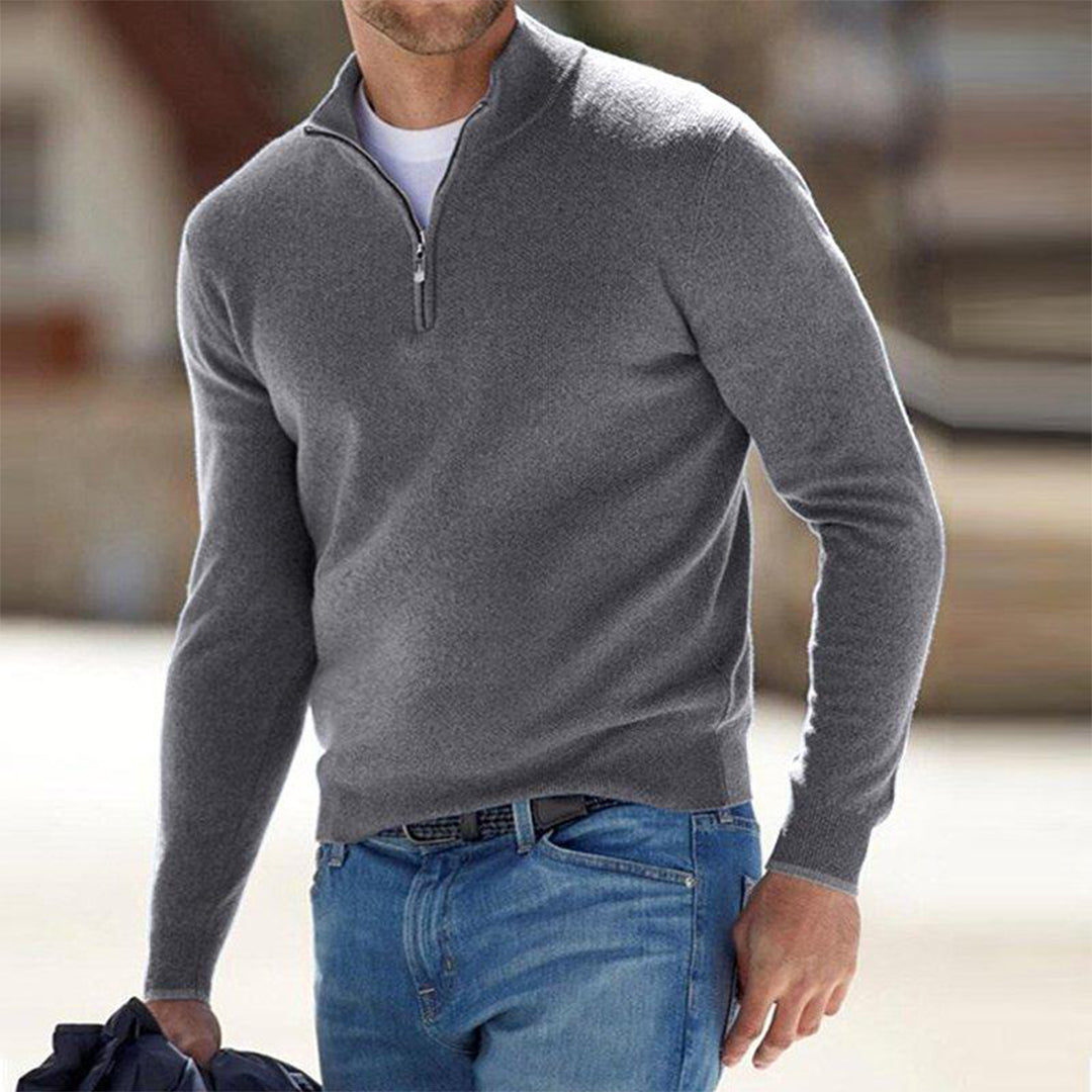 Maverick Wool Half Zip Sweater For Men By TrendAura With Mock Neck And Ribbed Finish