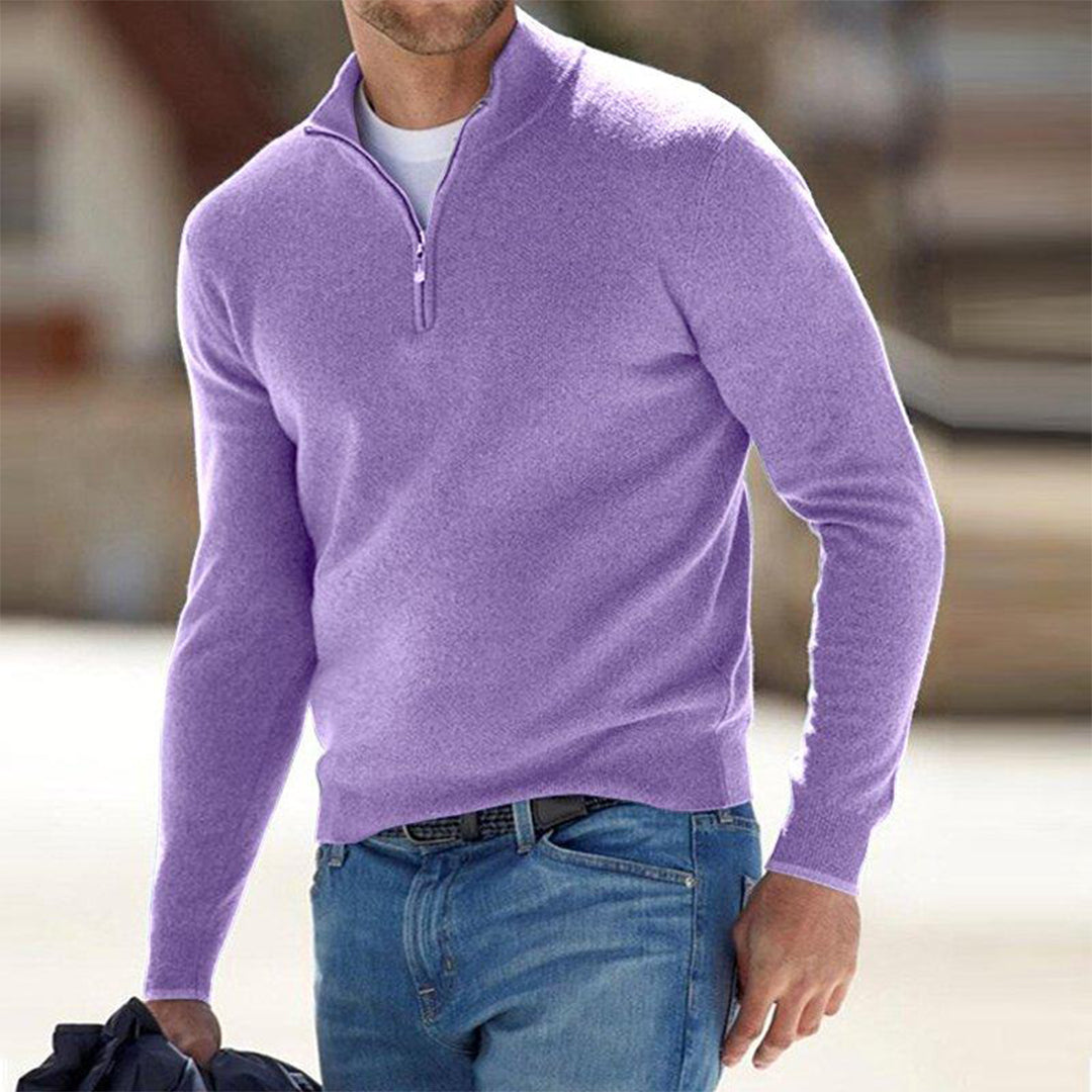 Men's Quarter Zip Knit Sweater With High Collar Slim Fit Long Sleeve Casual Winter Wear