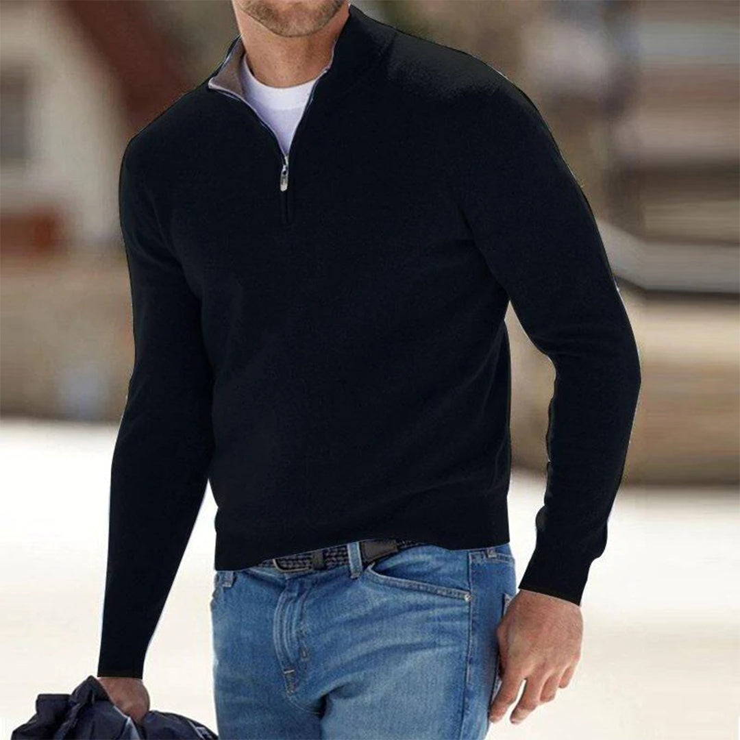 Maverick Wool Half Zip Sweater For Men By TrendAura With Mock Neck And Ribbed Finish