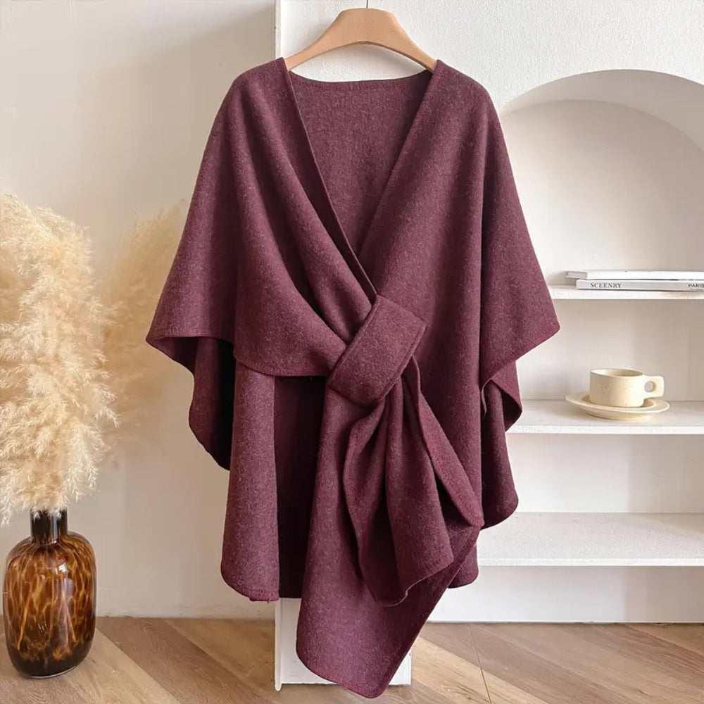 Lily Oversized Cape | V-Neck Self-Tie Thigh-Length Cape