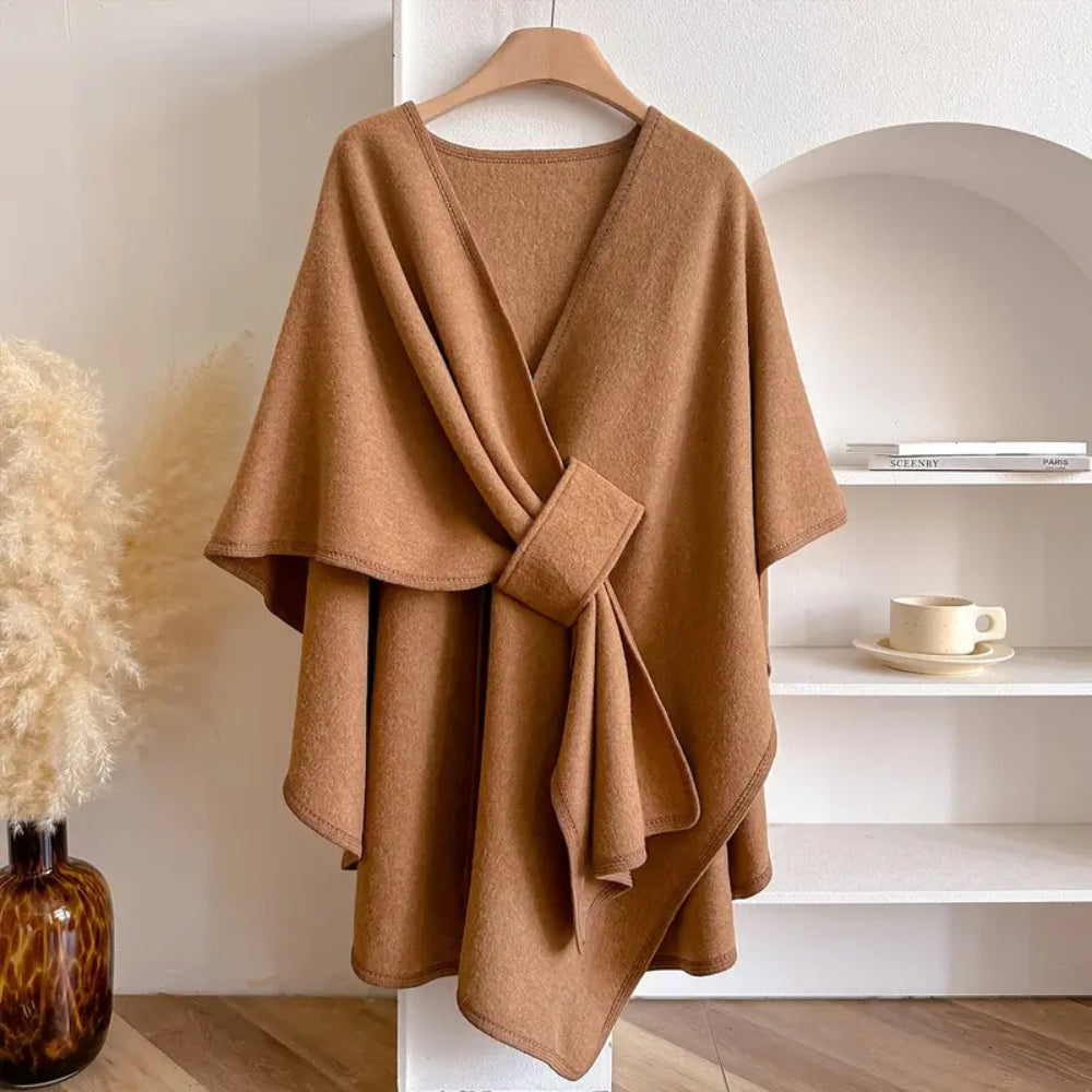 Lily Oversized Cape | V-Neck Self-Tie Thigh-Length Cape