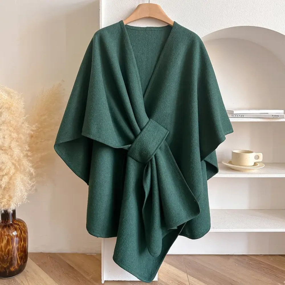Lily Oversized Cape | V-Neck Self-Tie Thigh-Length Cape