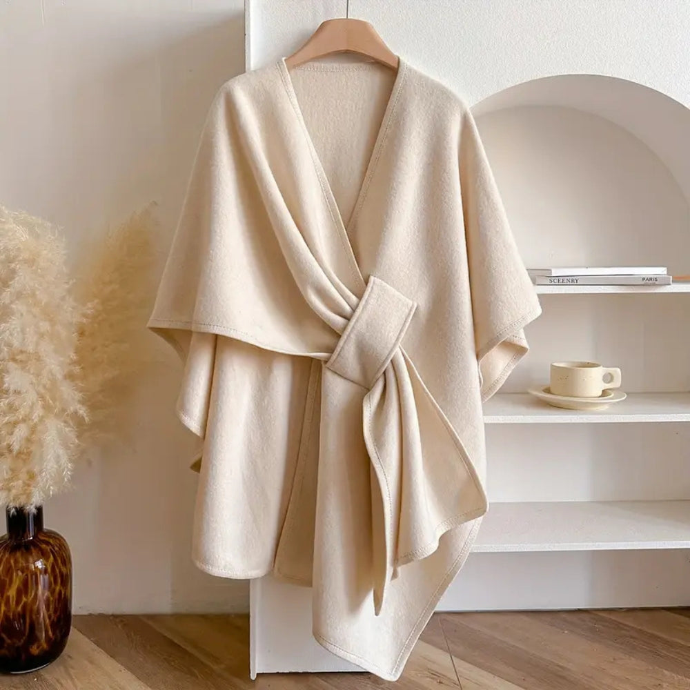 Lily Oversized Cape | V-Neck Self-Tie Thigh-Length Cape