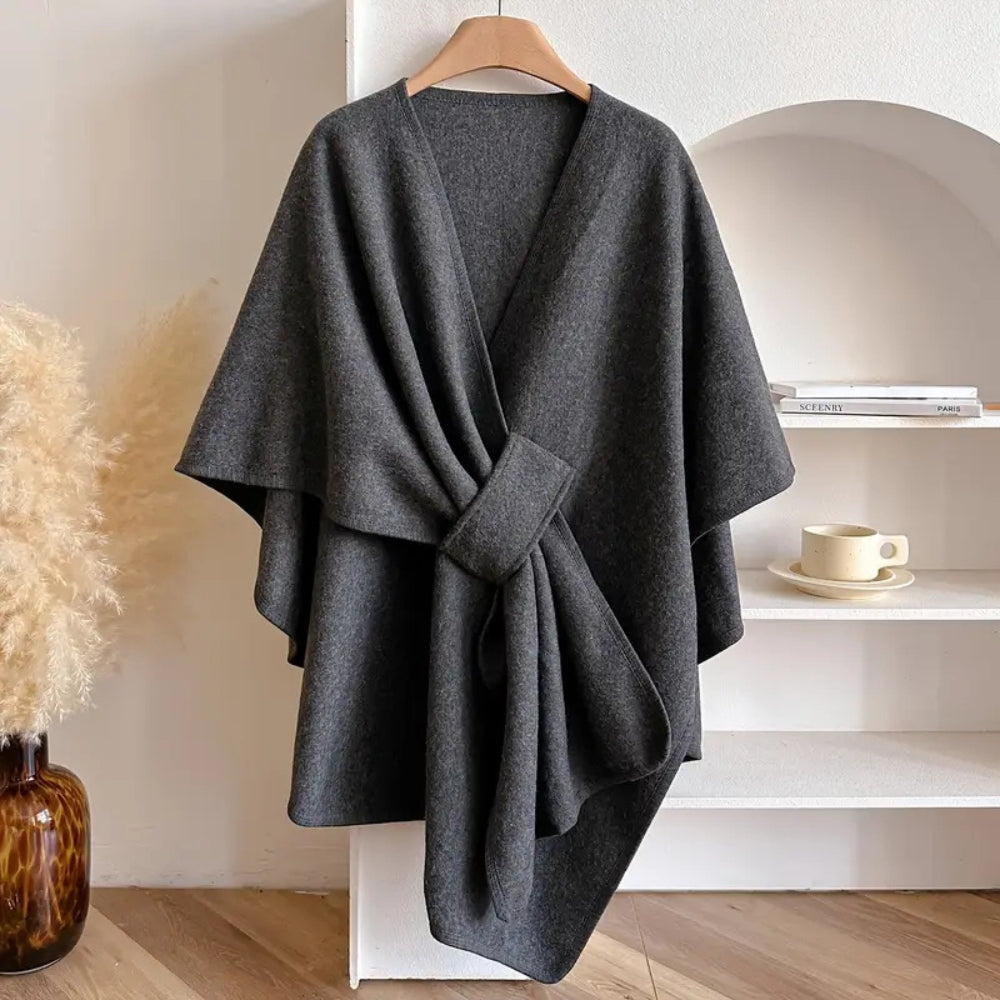 Lily Oversized Cape | V-Neck Self-Tie Thigh-Length Cape