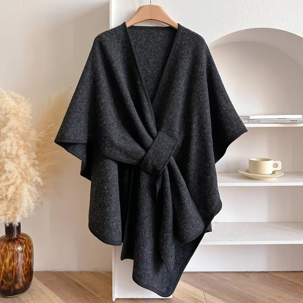 Lily Oversized Cape | V-Neck Self-Tie Thigh-Length Cape