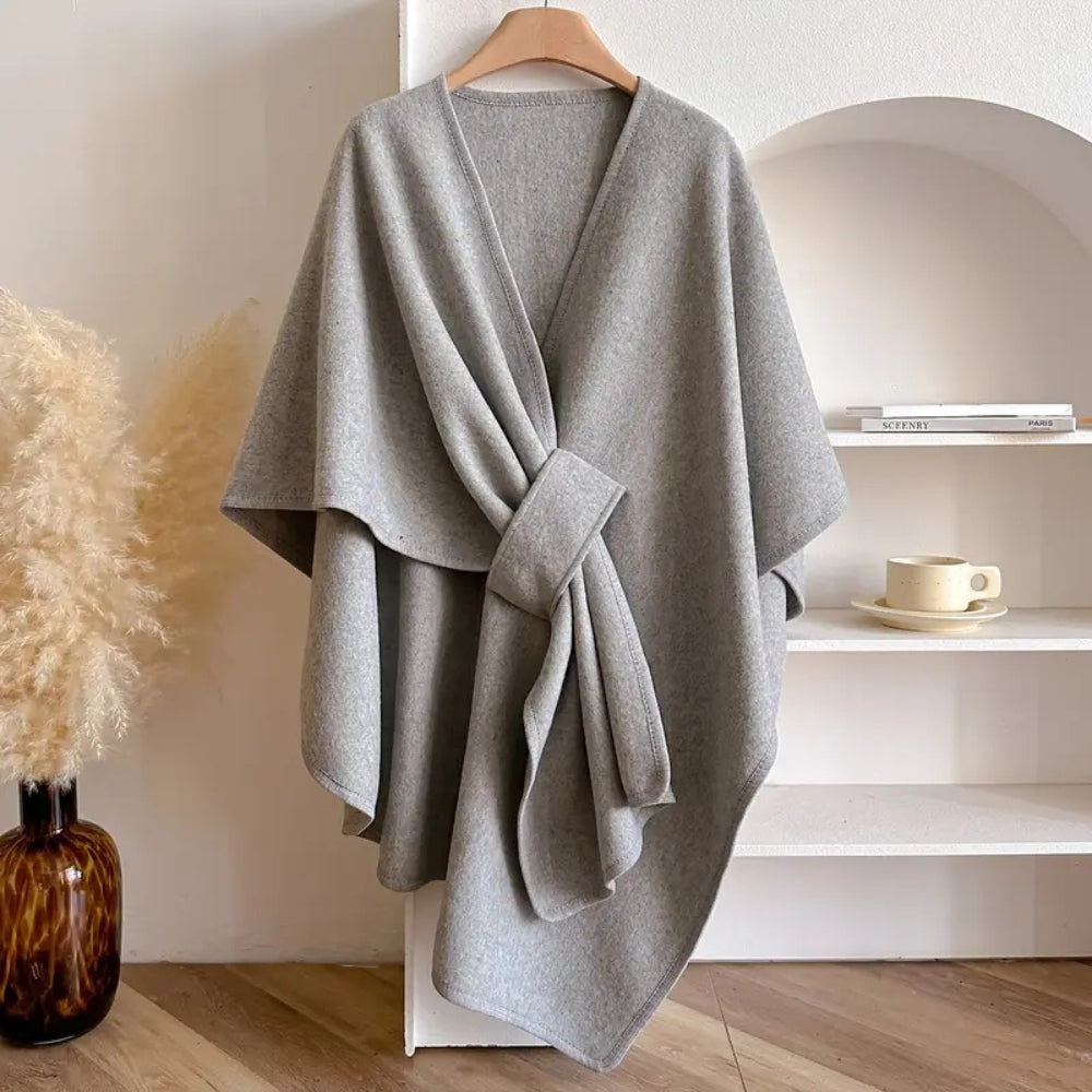 Lily Oversized Cape | V-Neck Self-Tie Thigh-Length Cape
