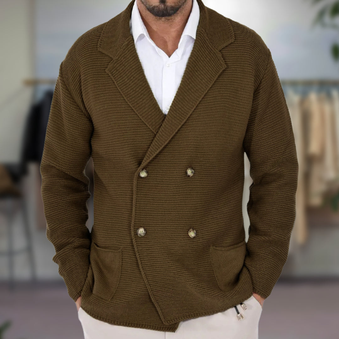 TrendAura Declan Navy Double Breasted Cardigan For Men With Timeless Warmth Tailored Fit And Breathable Knit