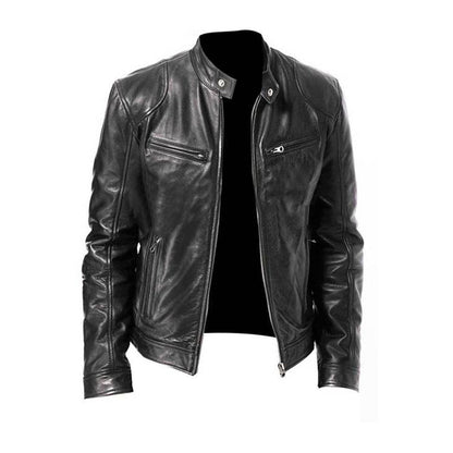 Men's PU Leather Biker Jacket Slim Fit With Zipper Details Classic Design For Men
