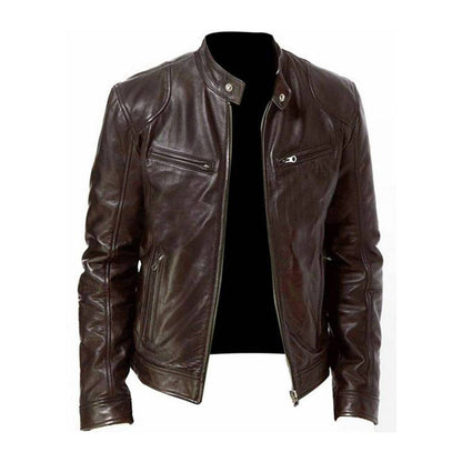 Men's PU Leather Biker Jacket Slim Fit With Zipper Details Classic Design For Men