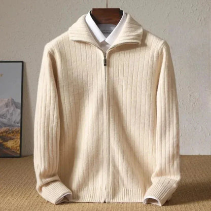 Monroe Ribbed Zip-Up Wool Cardigan