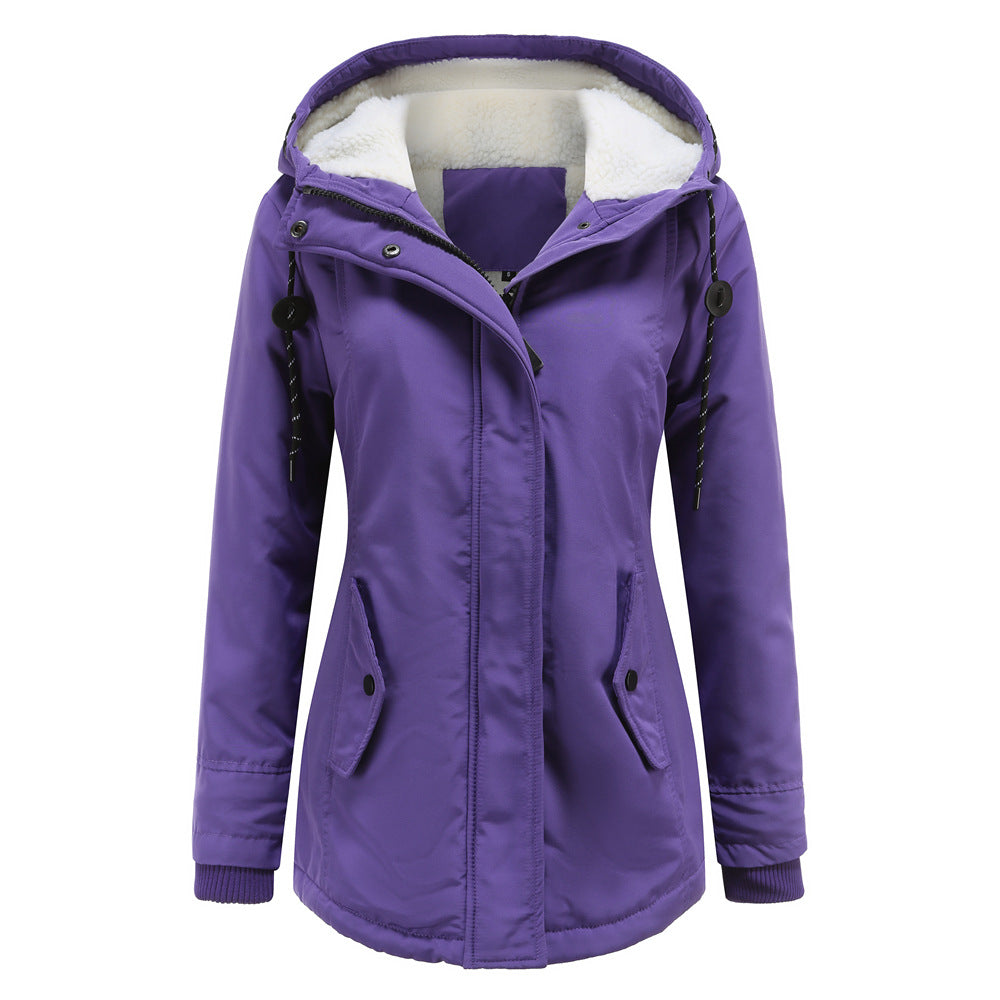 Women’s Rain Jacket – Tailored Fit – Waterproof Fleece Lined – Hooded Mid-Length Coat