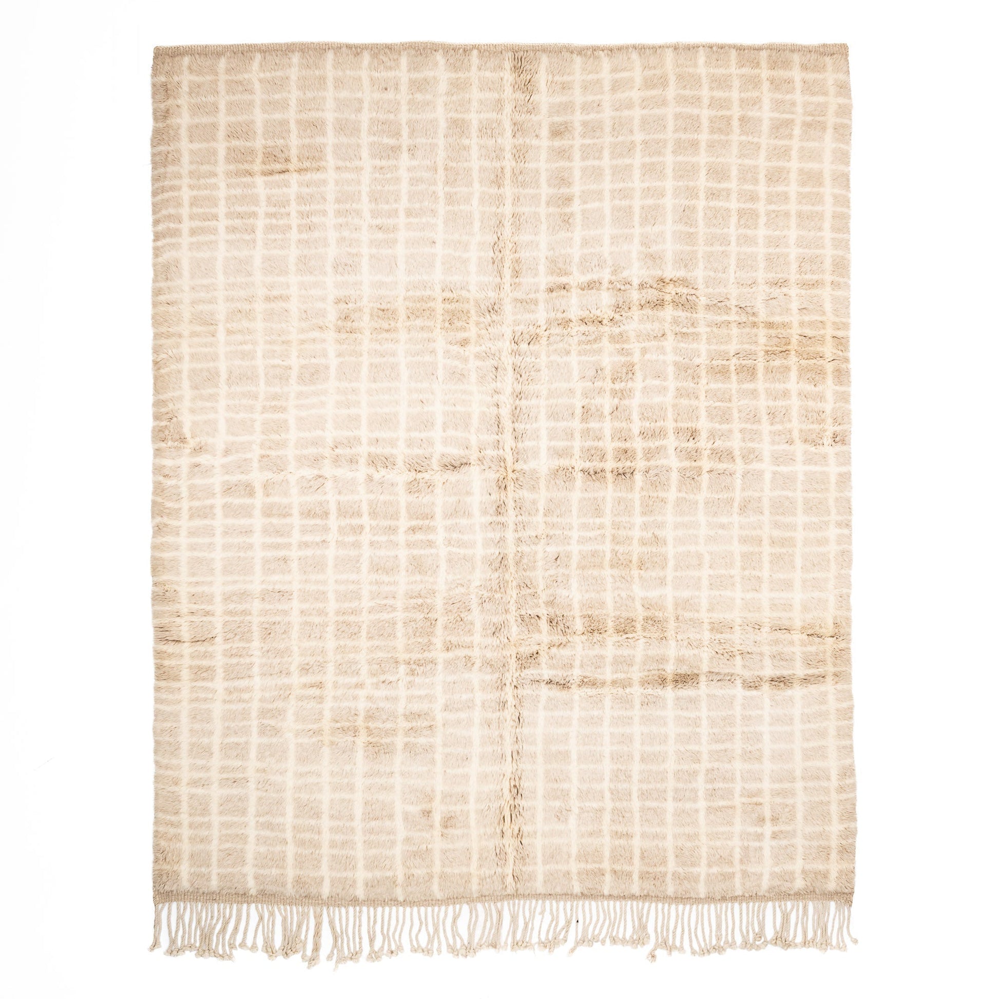 Sandy Gridlines - Luxury Shag Moroccan Rug - TrendAura