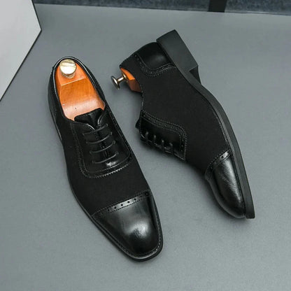 Magnus Lowell Dress Shoes by TrendAura Black On Black Oxford Style Lace Up With Slip Resistant Sole
