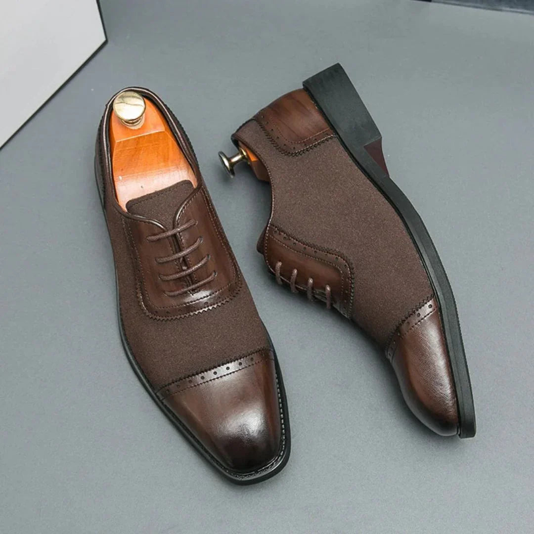 Magnus Lowell Dress Shoes by TrendAura Black On Black Oxford Style Lace Up With Slip Resistant Sole
