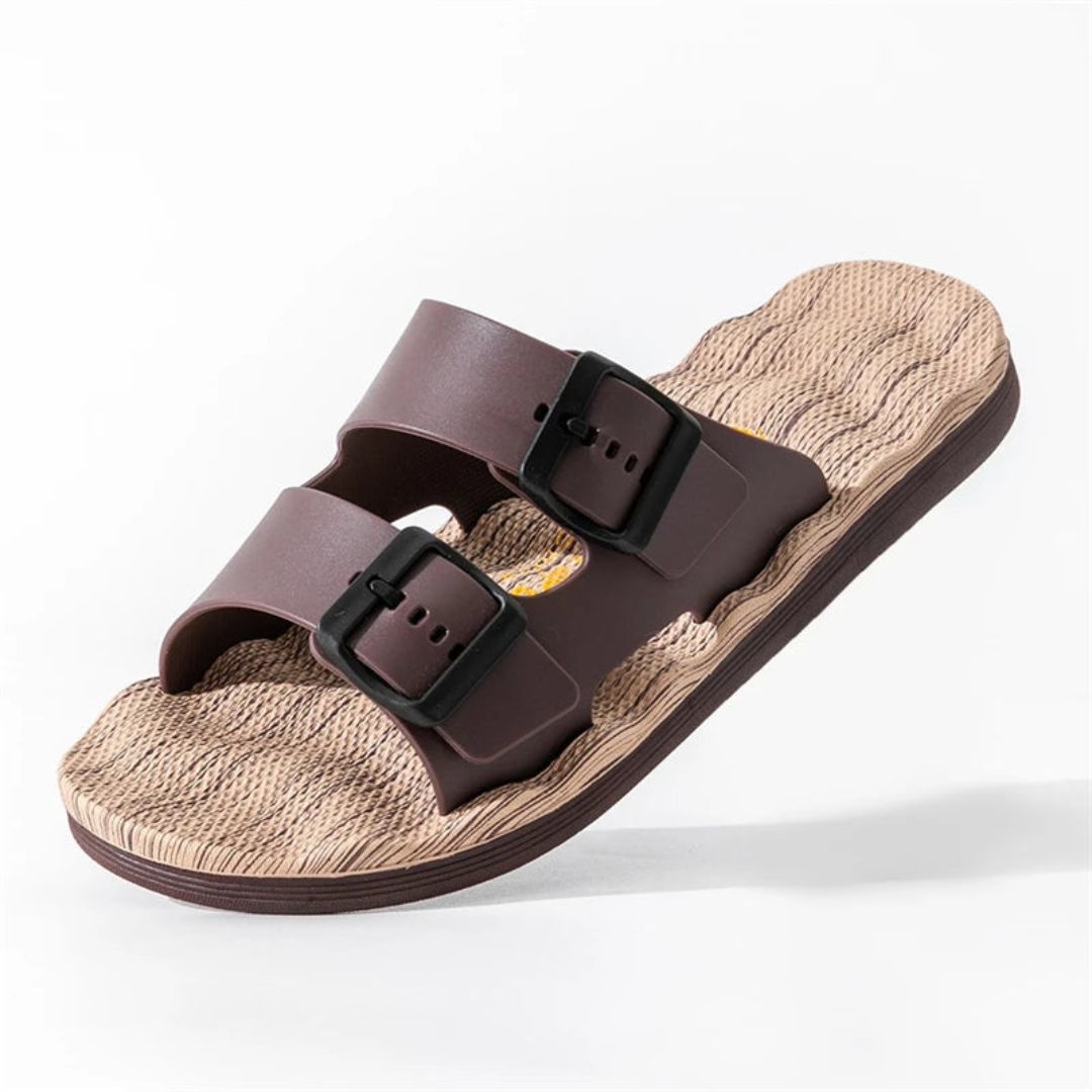 Malcom Coastwalk Sandals By TrendAura Dual Buckle Adjustable Straps Cushioned Textured Insole Ultra Lightweight Anti Slip
