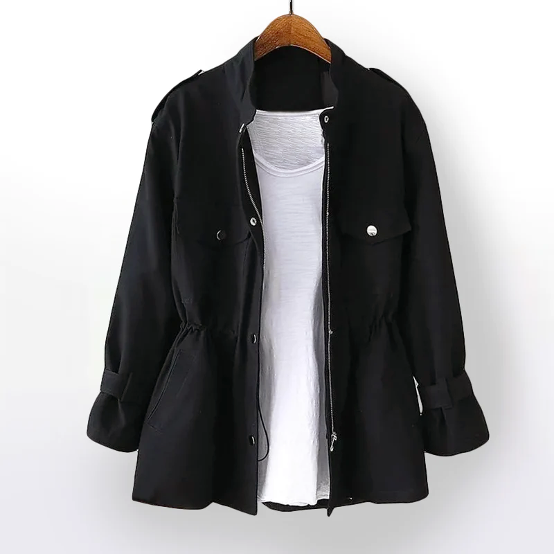 Women's Utility Jacket - Tailored Fit - Adjustable Drawstring - Multiple Pockets - Long-Sleeved
