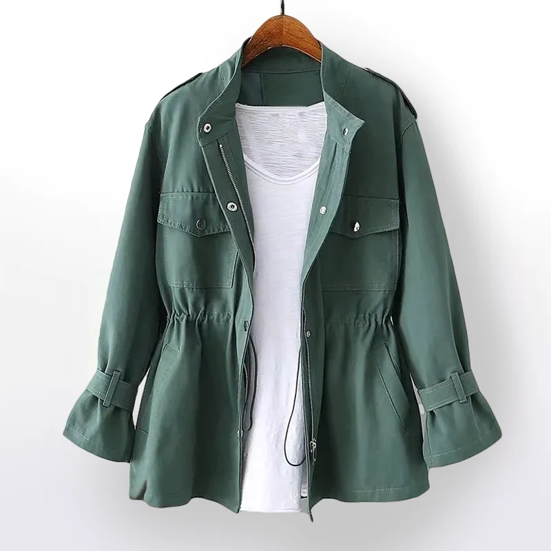 Women's Utility Jacket - Tailored Fit - Adjustable Drawstring - Multiple Pockets - Long-Sleeved