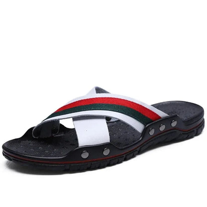 Marcellus Cross Straps Slides For Men Red Green Stripe Straps Luxury Comfort Ergonomic Breathable Footbed