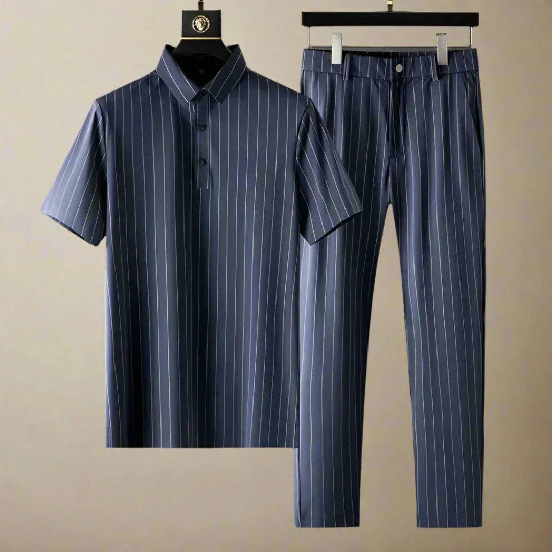 Marco Pinstripe Polo Shirt And Slim Fit Pants Set For Mens Smart Casual Everyday Wear