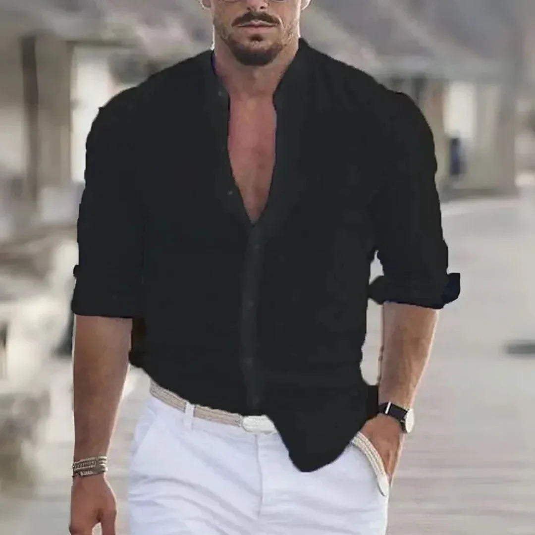 Marco Solid Button Up Long Sleeve Shirt for Men Lightweight Casual Summer Wear All Day Comfort