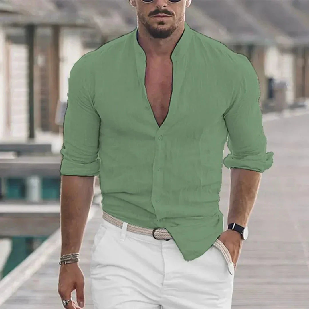 Marco Solid Button Up Long Sleeve Shirt for Men Lightweight Casual Summer Wear All Day Comfort