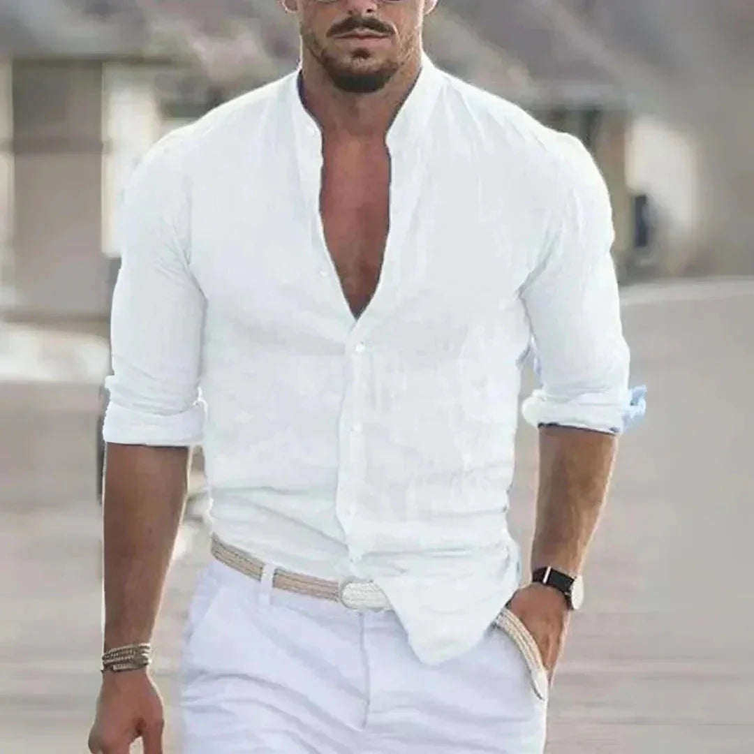 Marco Solid Button Up Long Sleeve Shirt for Men Lightweight Casual Summer Wear All Day Comfort