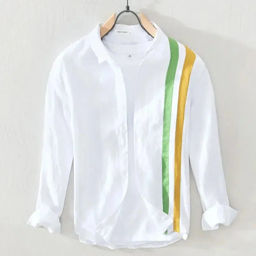 Marco Double Stripe Long Sleeve Linen Shirt Lightweight Breathable Linen Blend For Coastal Holidays And Weekend Wear