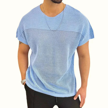 Marco Knit Mesh Short Sleeve Tee With Ribbed Upper Panel For Breathable Summer Style By Waylynn