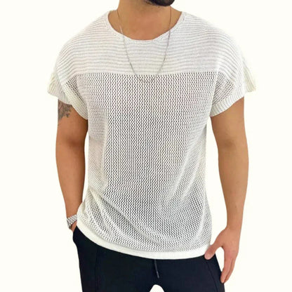 Marco Knit Mesh Short Sleeve Tee With Ribbed Upper Panel For Breathable Summer Style By Waylynn