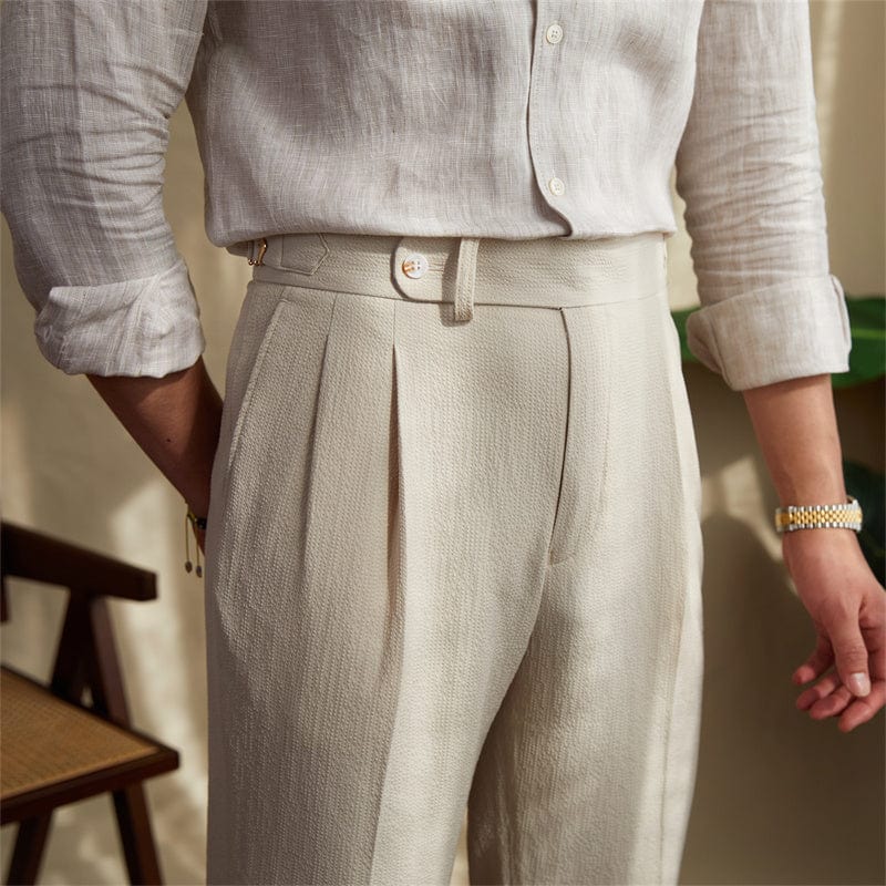 Monte Tailored Pleated Trousers for Men Slim Fit Dress Pants Beige Premium Comfort