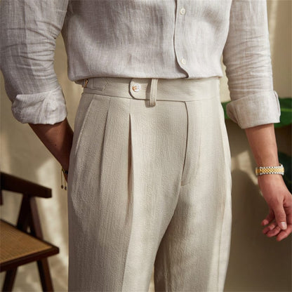 Monte Tailored Pleated Trousers for Men Slim Fit Dress Pants Beige Premium Comfort