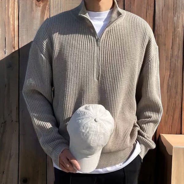 Men's Classic Zip-Up Sweater With Timeless Rib Knit And Half Zip For Versatile Polished Looks