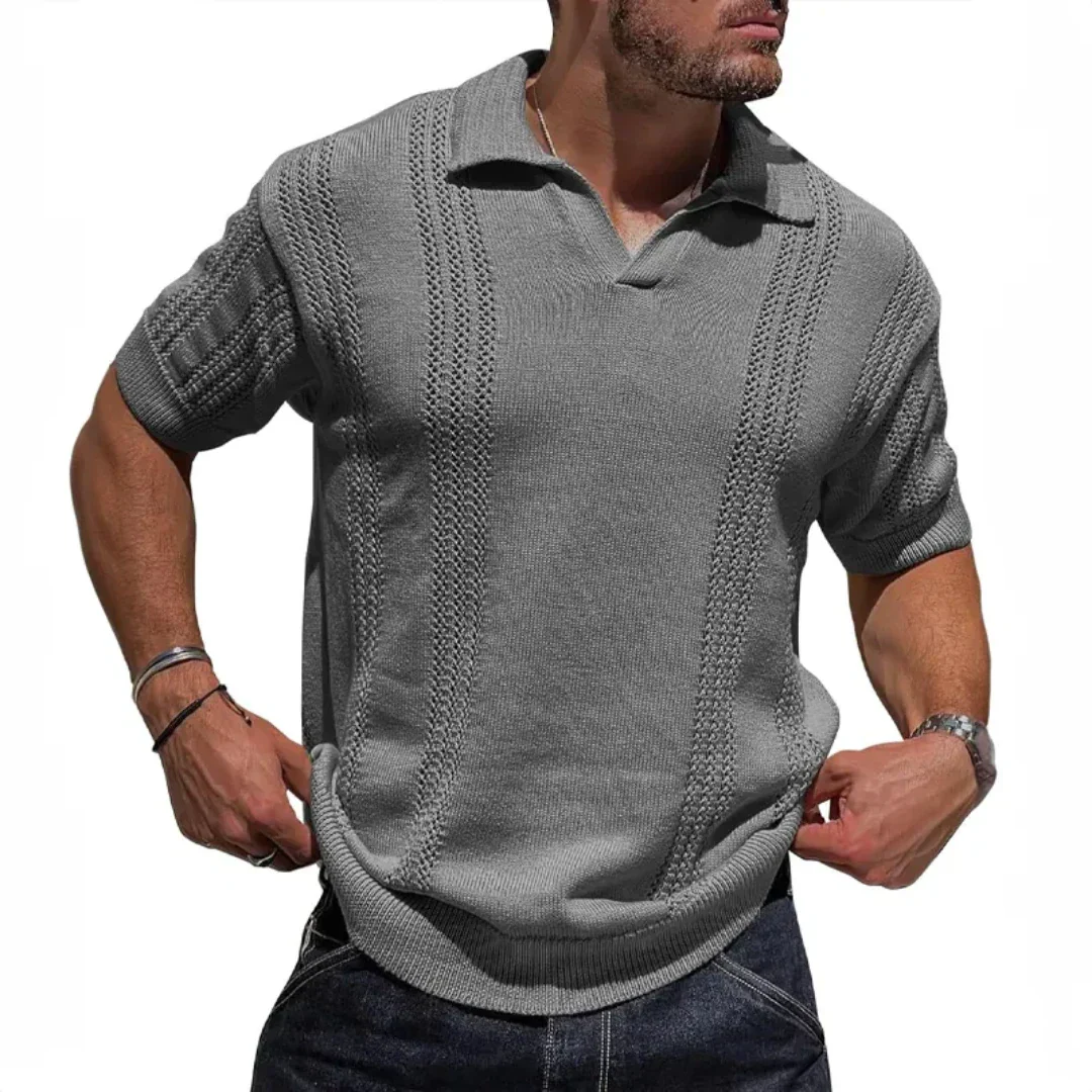 Marcus Milanese Textured Knit Polo Shirt Mens Vintage Inspired Open Collar Breathable Comfort
