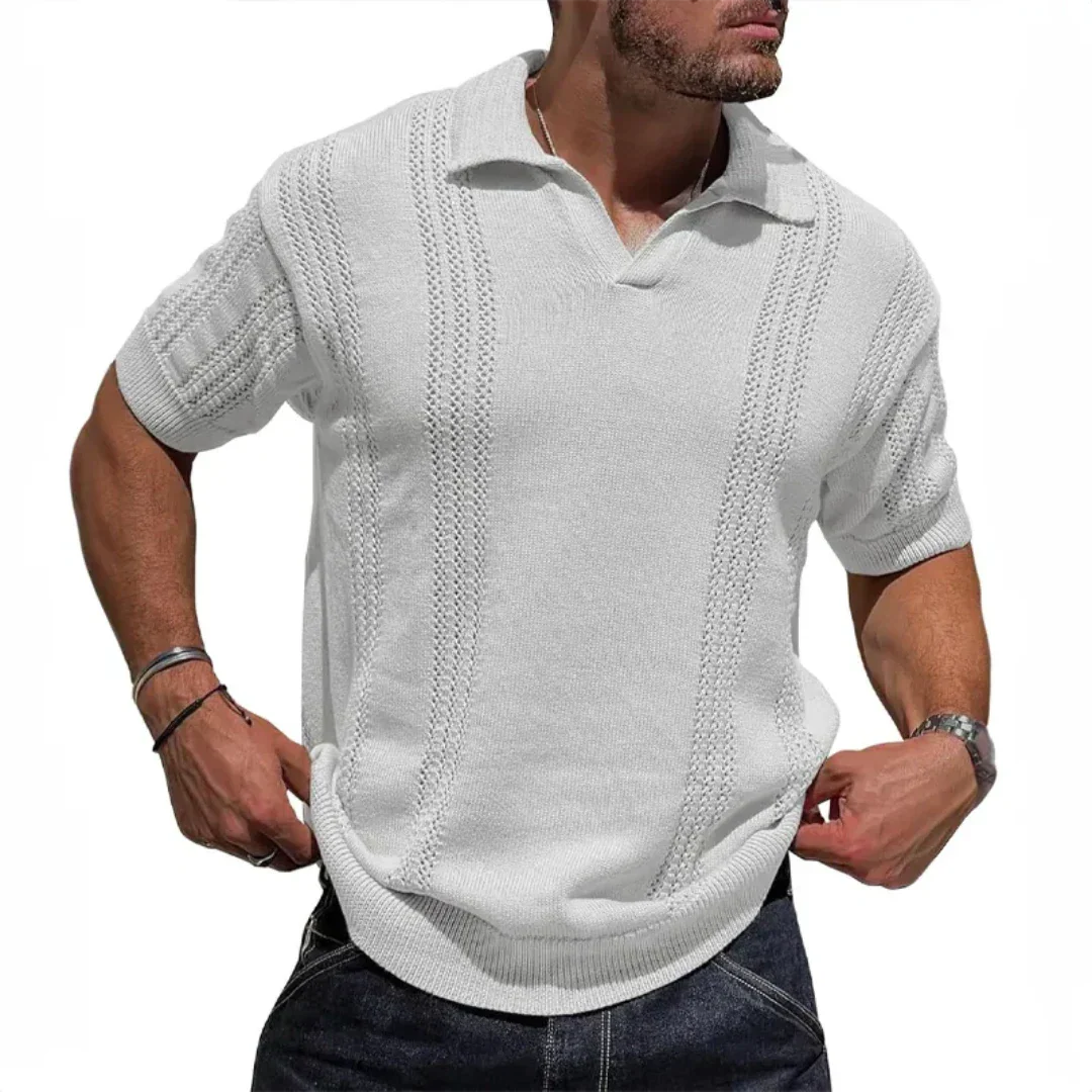 Marcus Milanese Textured Knit Polo Shirt Mens Vintage Inspired Open Collar Breathable Comfort