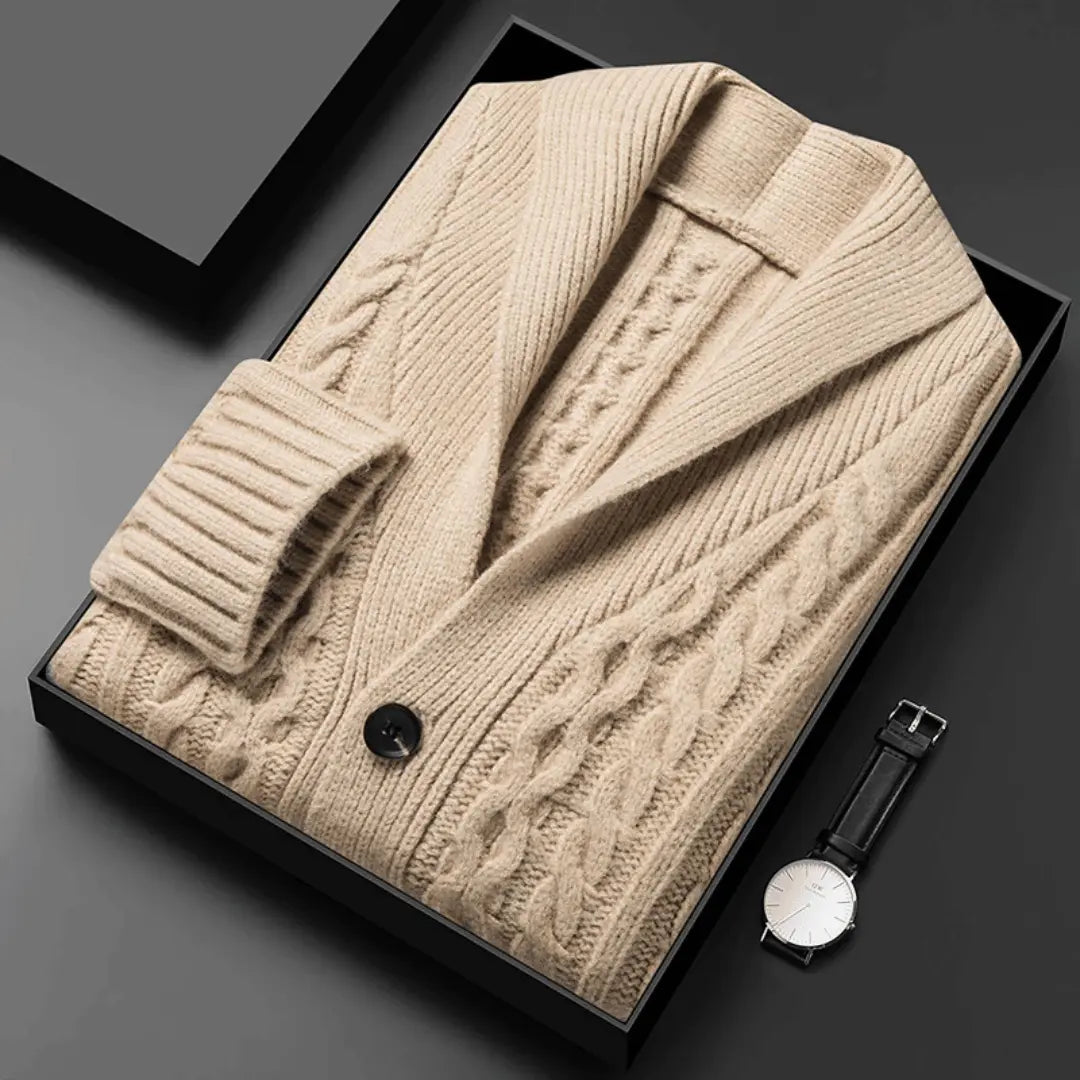 Marcus Reverie Luxurious Brushed Jacquard Knit Cardigan With Shawl Collar And Soft Touch