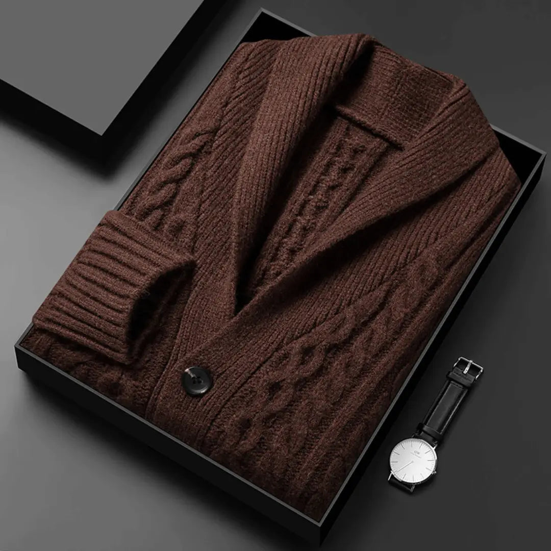 Marcus Reverie Luxurious Brushed Jacquard Knit Cardigan With Shawl Collar And Soft Touch